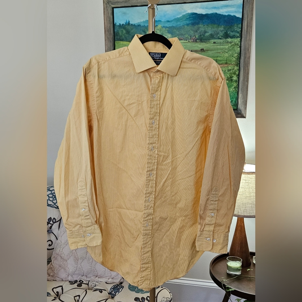Polo Ralph Lauren Classic Fit Yellow & White Pin Striped Long Sleeve Shirt